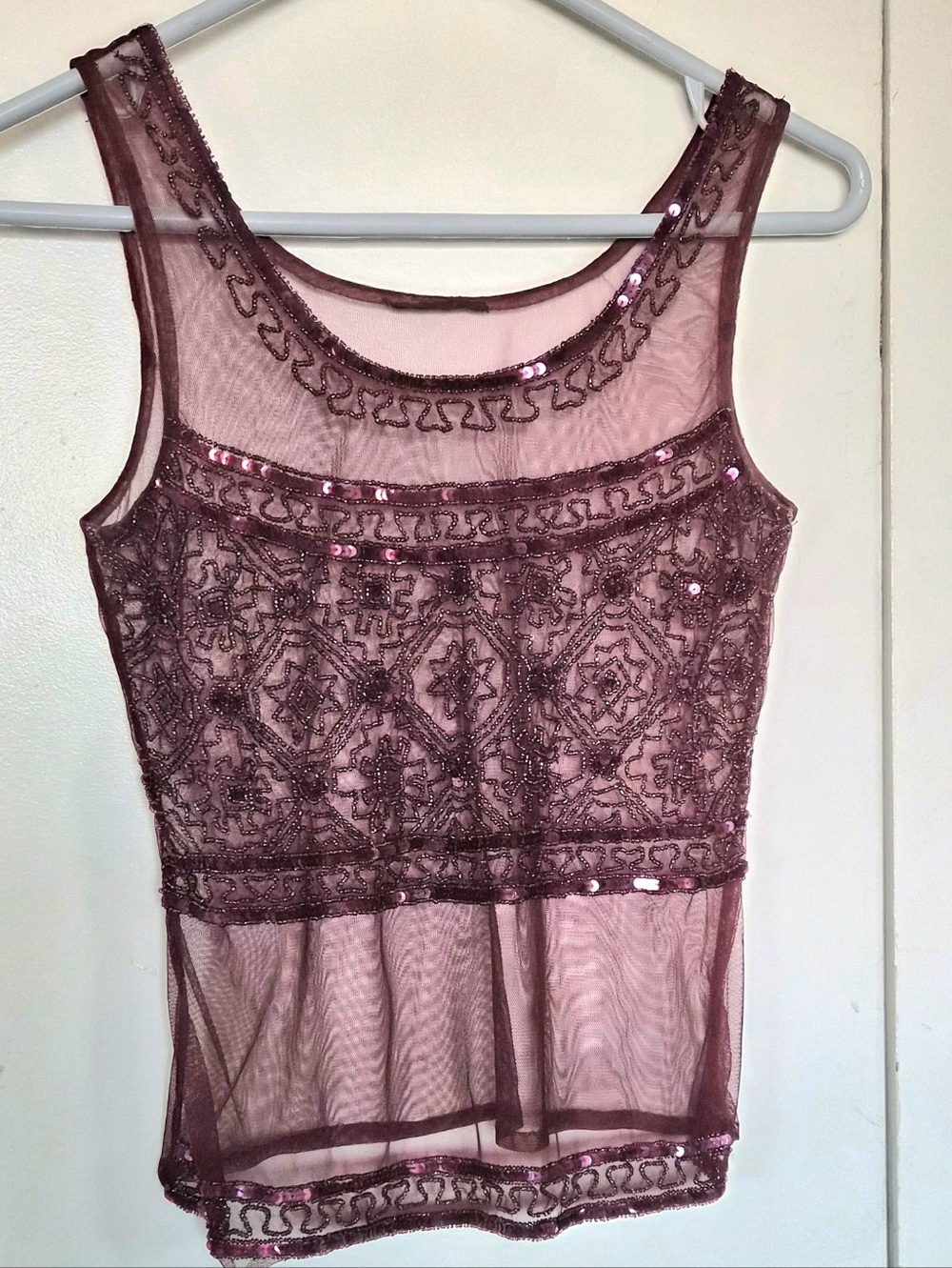 Boho Sheer Beaded Tank Top Boho Whimseygoth Witchy Practical Magic Burgandy Red
